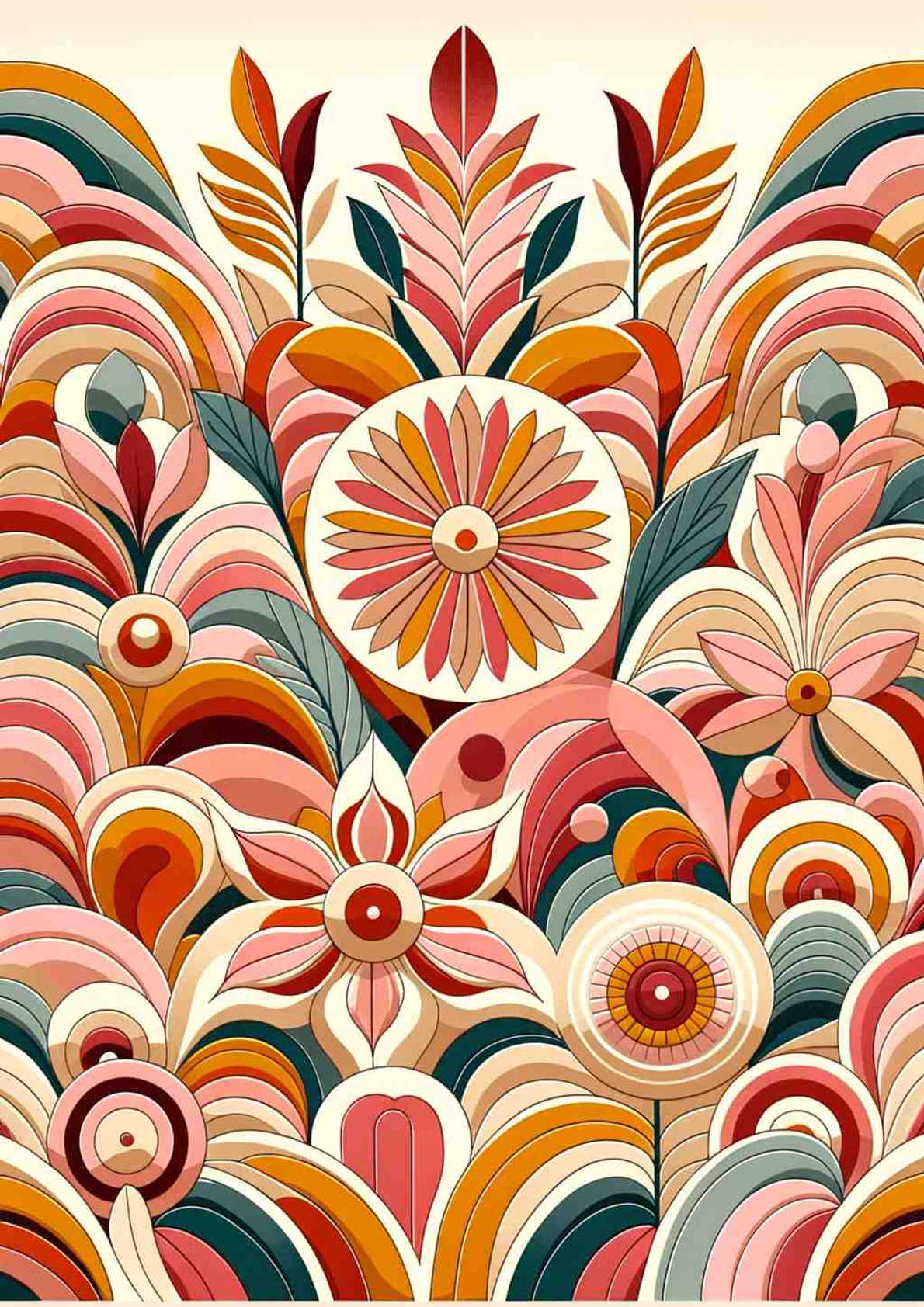 Vibrant Mid-Century Floral Harmony - Wall Art Print