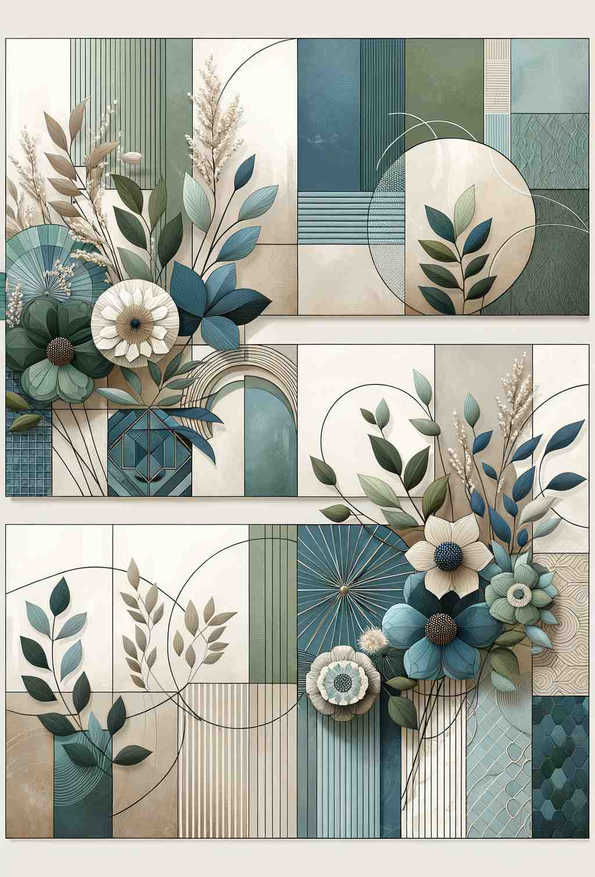 Abstract Geometry with Floral Elegance - Wall Art Print