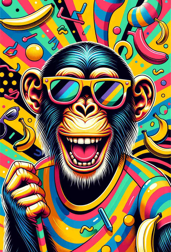 Funky Banana Groove Chimp - Wall Art Print