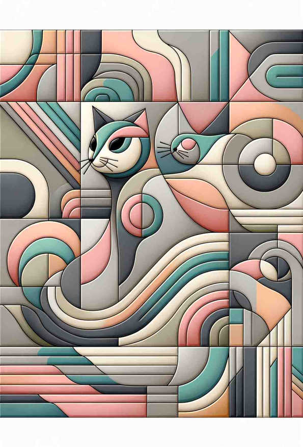 Whimsical Geometric Felines - Wall Art Print