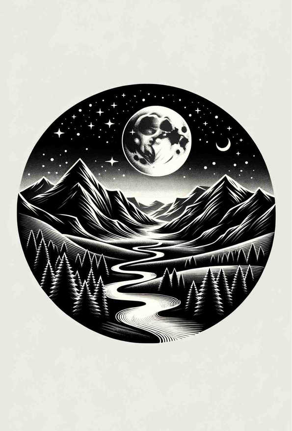 Moonlit Mountain Serenity - Wall Art Print