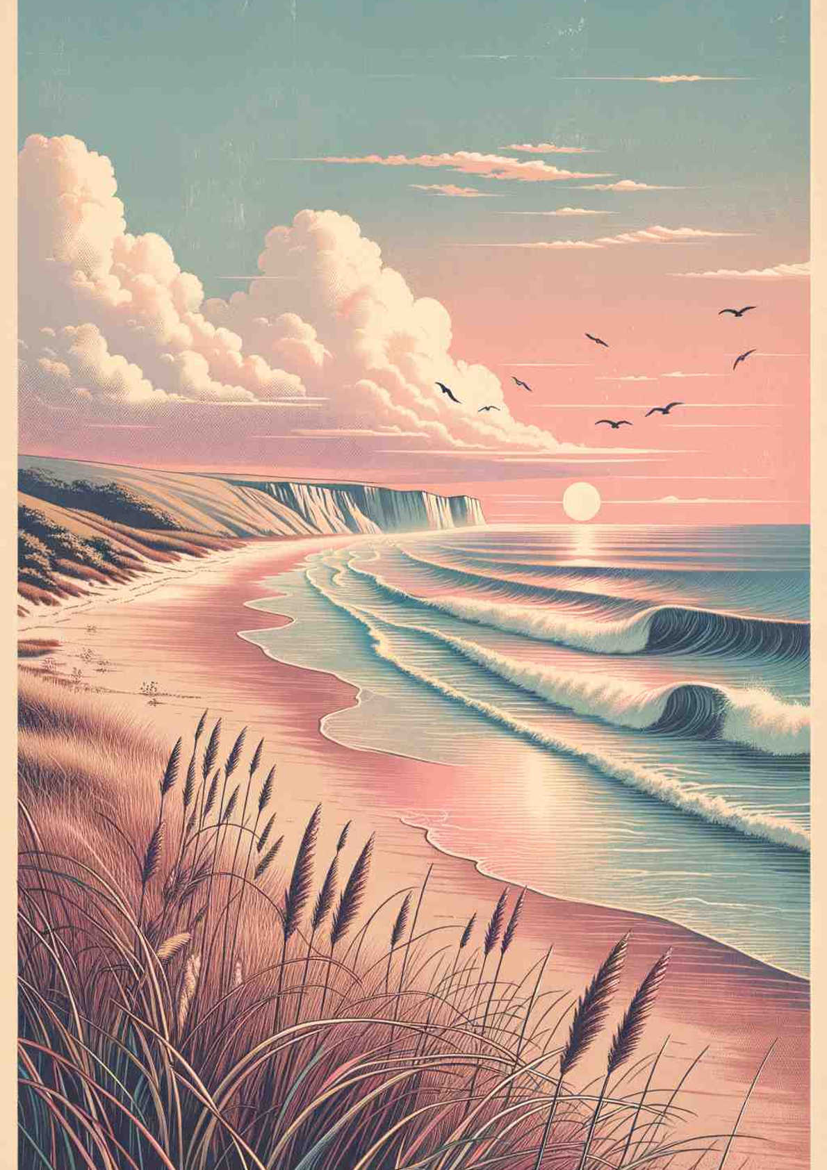 Nostalgic Sunrise: A Coastal Reverie - Wall Art Print