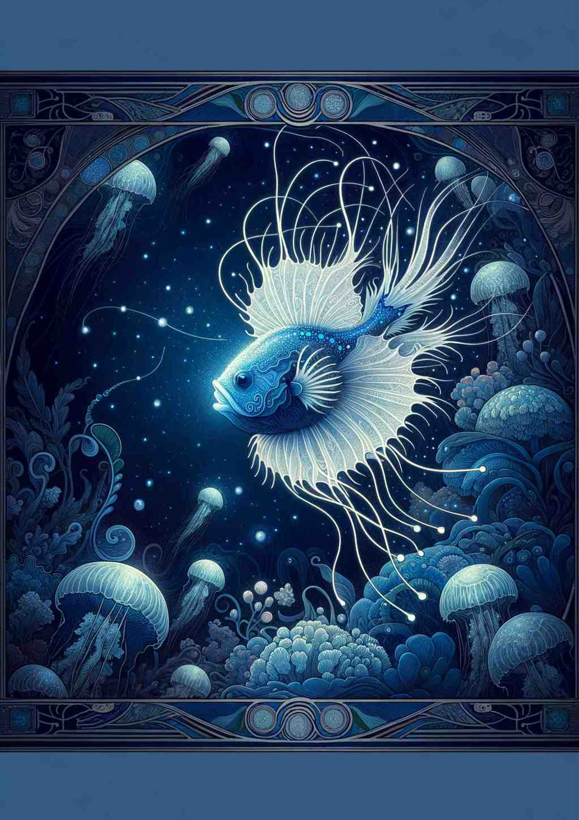Ethereal Angler: An Art Nouveau Aquatic Dreamscape - Wall Art Print