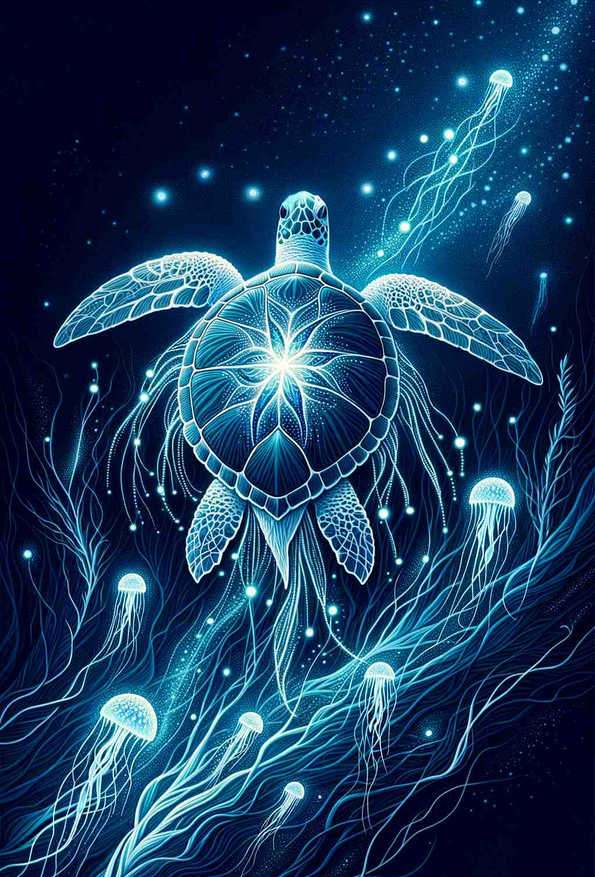 Celestial Sea Turtle in Bioluminescent Waters - Wall Art Print