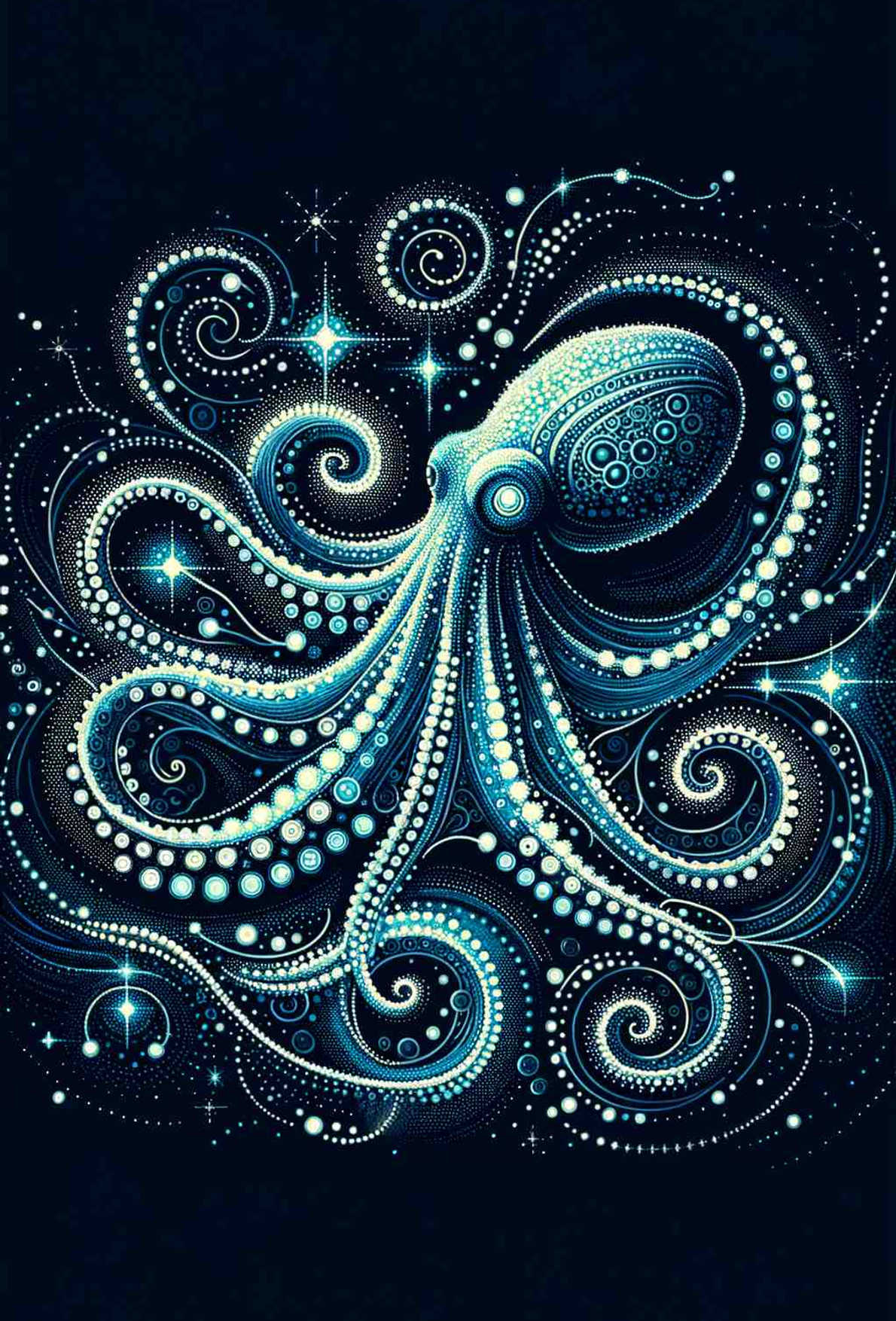 Bioluminescent Octopus: A Pointillist Ode - Wall Art Print