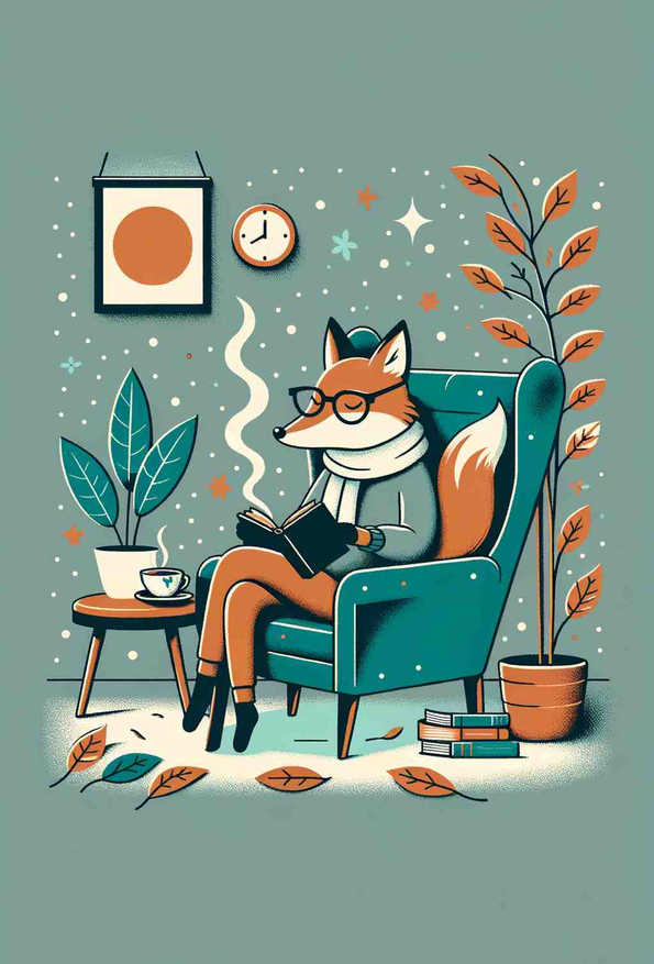 Whimsical Reading Fox - Wall Art Print