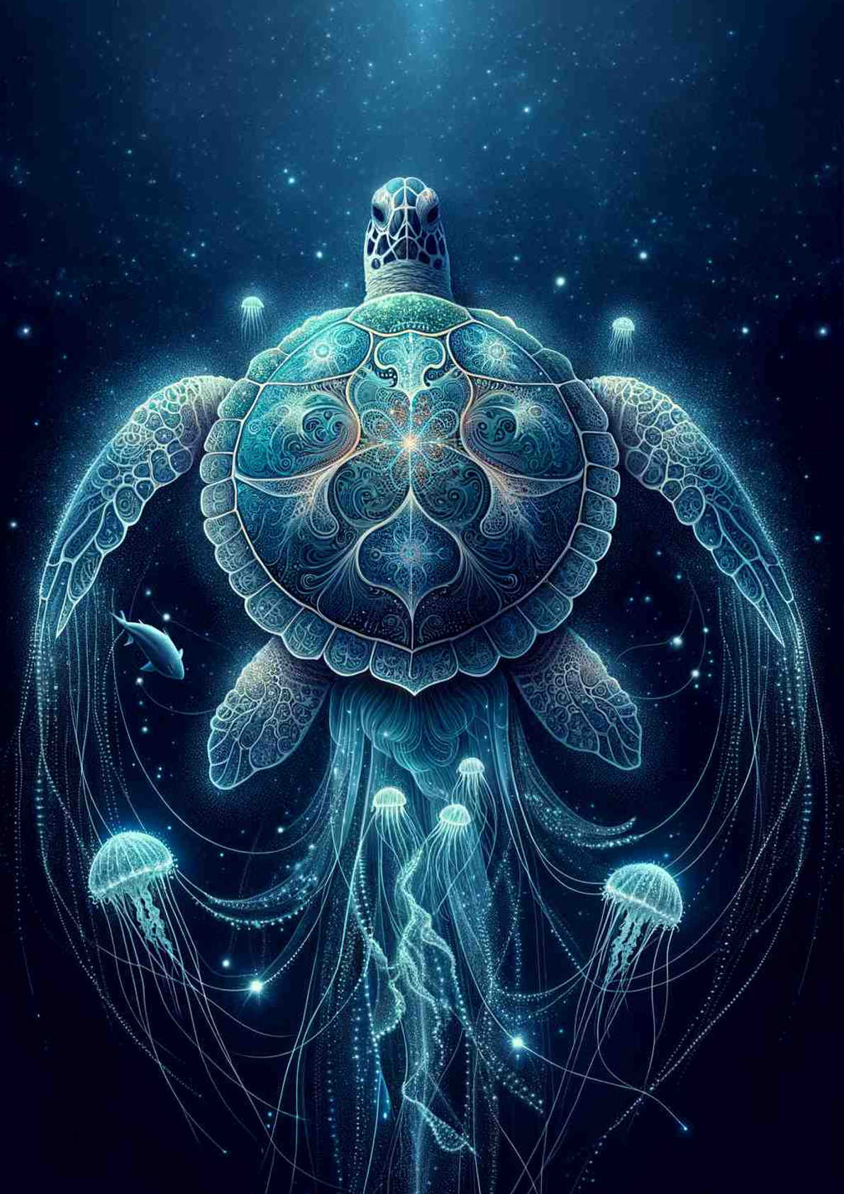 Bioluminescent Turtle Reverie - Wall Art Print