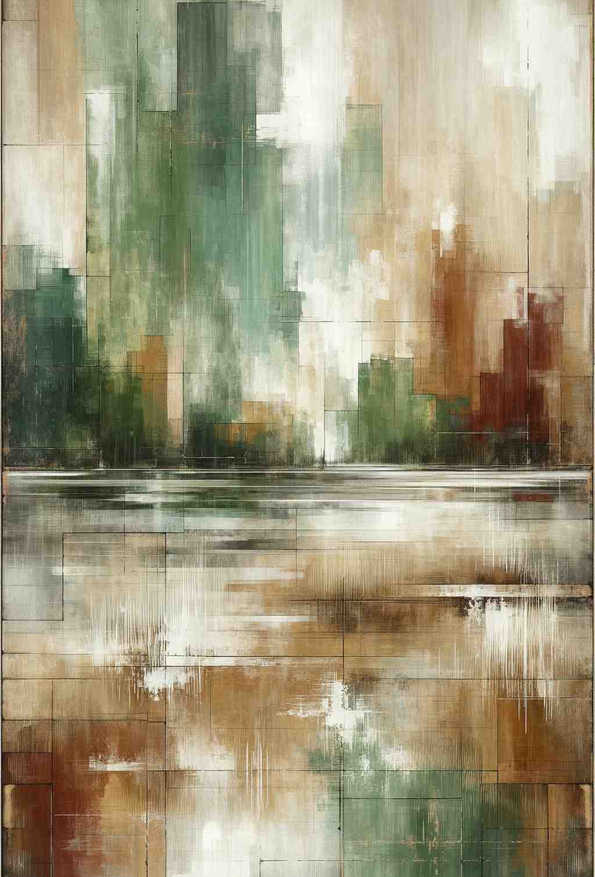 Rustic Serenity in Green and Midnight - Wall Art Print