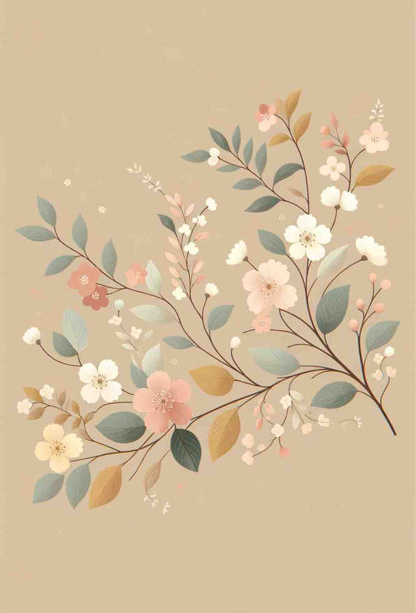 Pastel Blossoms on Beige Background - Wall Art Print