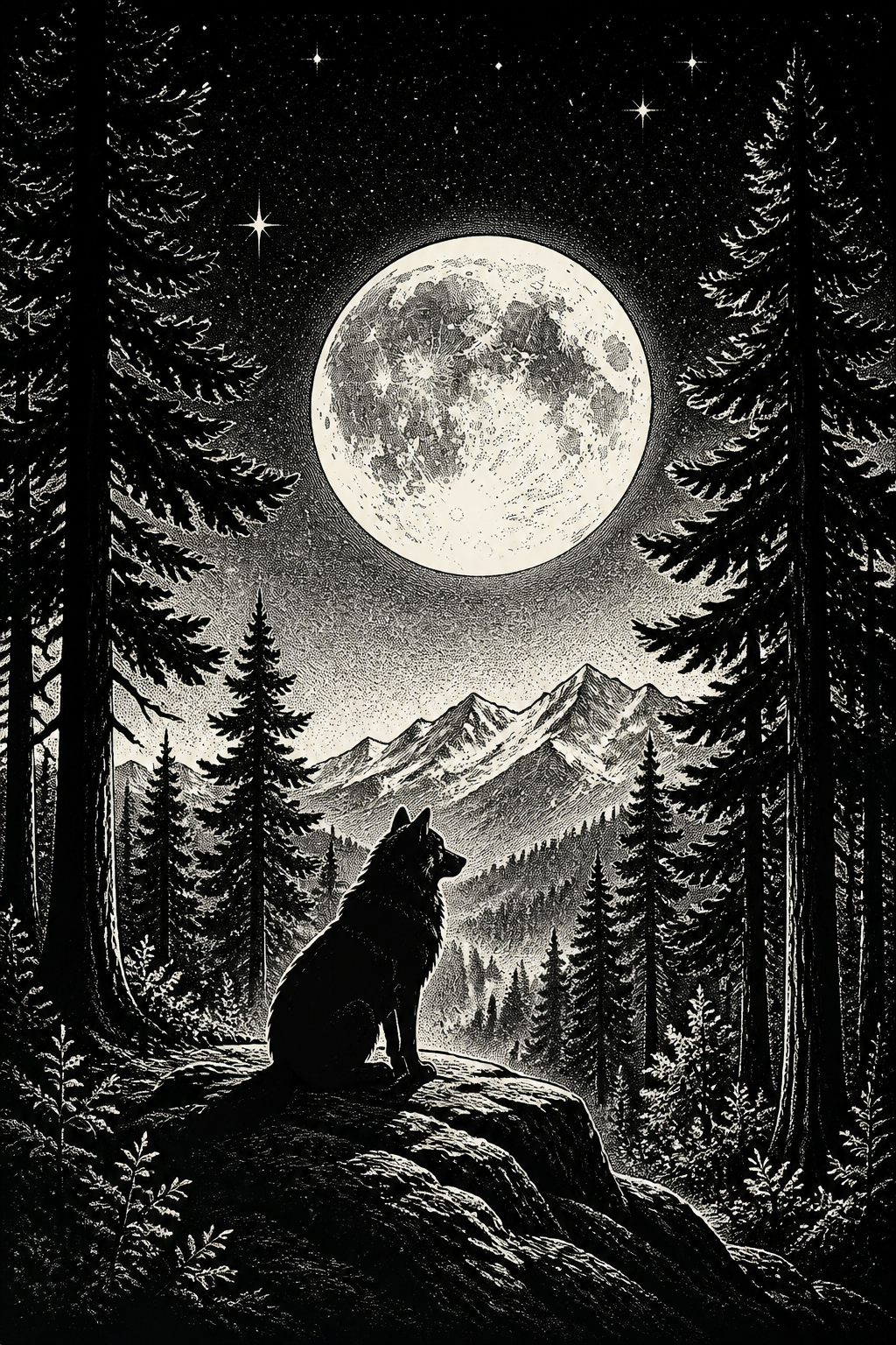 Moonlit Forest Silhouette - Wall Art Print