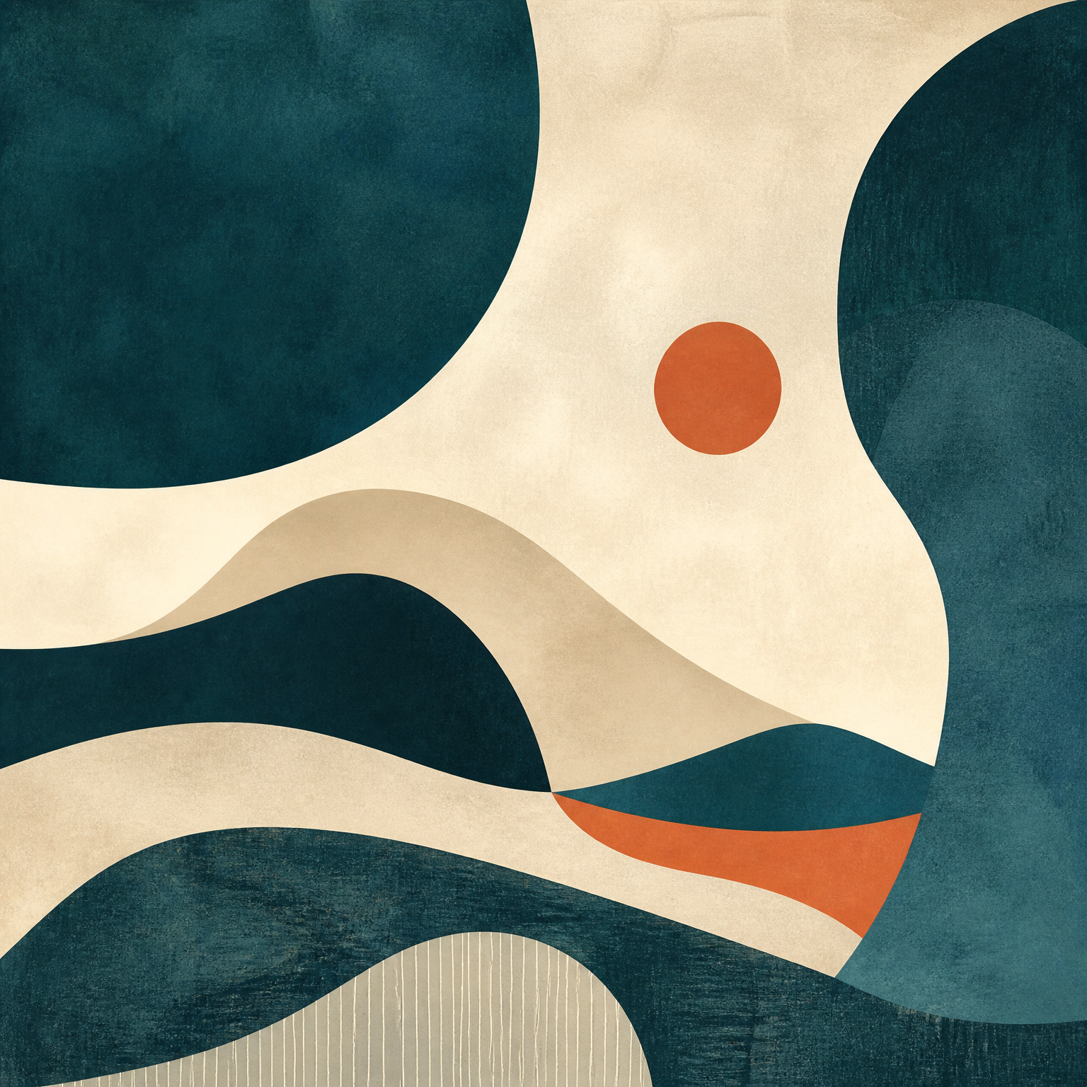 Abstract Teal & Ivory Square - Wall Art Print