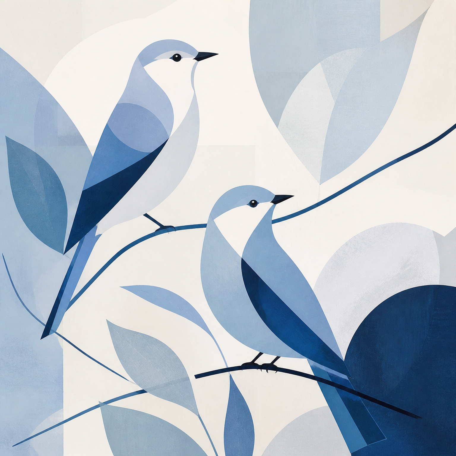 Modern Abstract Blue Birds - Wall Art Print