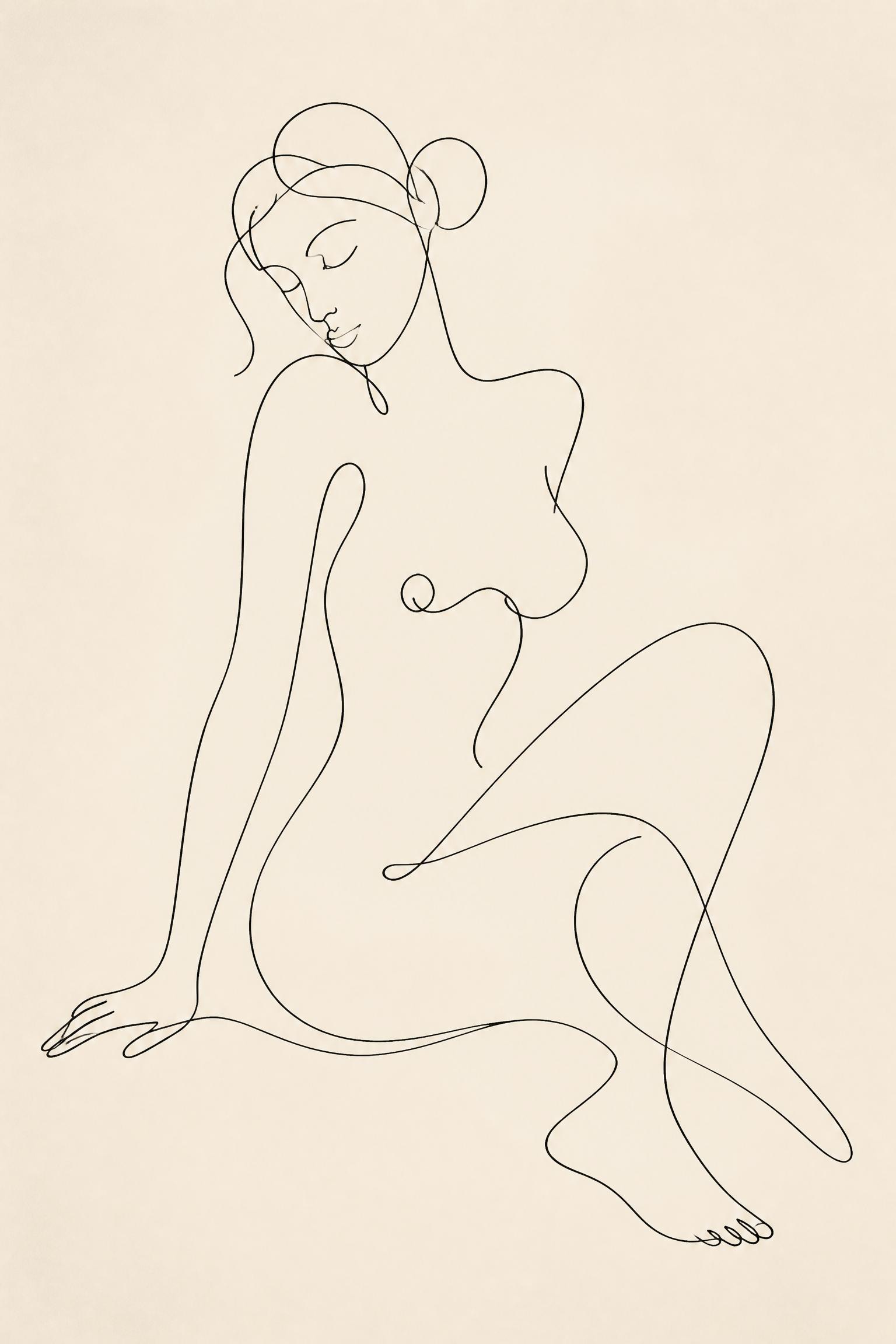 Minimalist Continuous-Line Female Figure - Wall Art Print